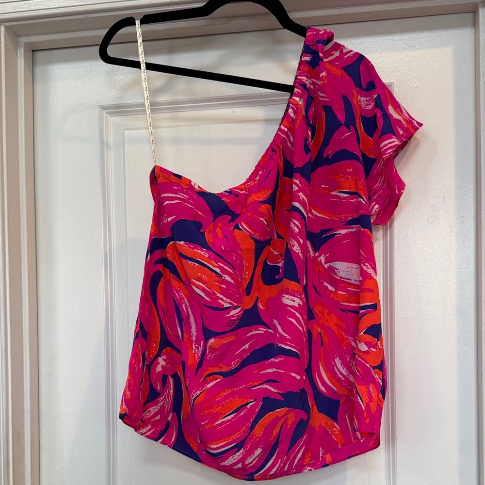 Vibrant Pink and Orange One-Shoulder Lilly Blouse